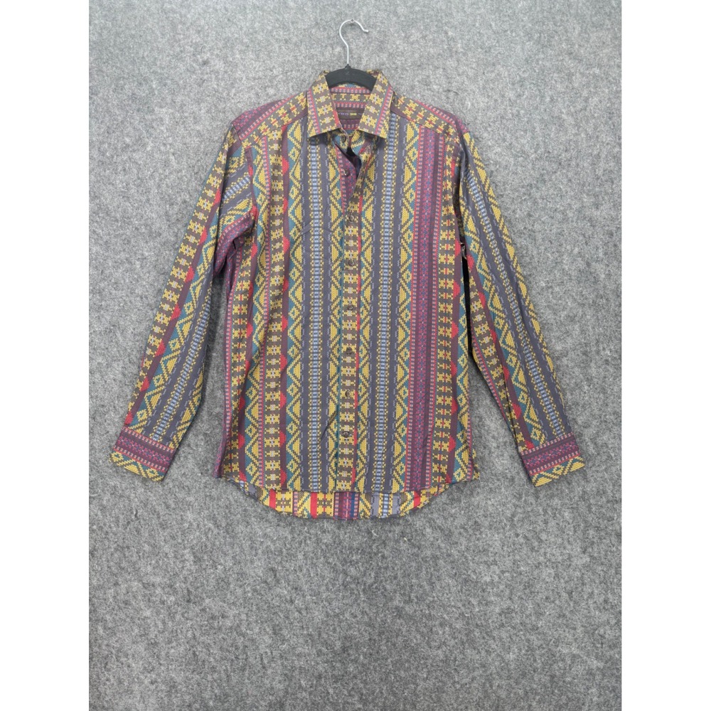 Etro Milano Mens Geometric Tribal Print Button Down Shirt Multi Color Made Italy